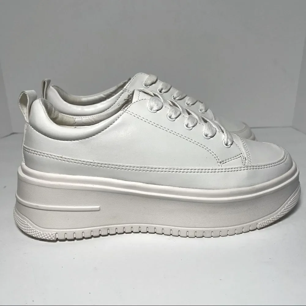 Princess Polly Dylan White Eco Vegan Leather Platform Sneakers 9‎